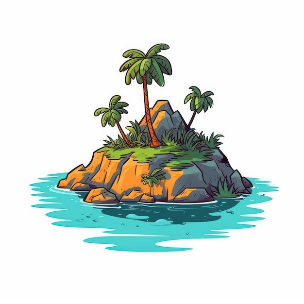 Une illustration de dessin animé d'une île avec des palmiers