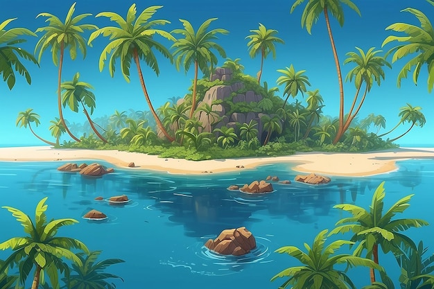 Photo une illustration de dessin animé d'une île tropicale avec des palmiers