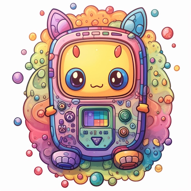 illustration de dessin animé d'un joli petit téléphone avec une IA générative de visage de chat