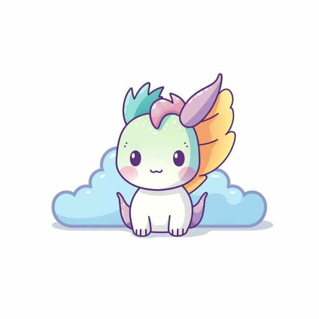 illustration de dessin animé d'une jolie petite licorne assise sur un nuage ai génératif