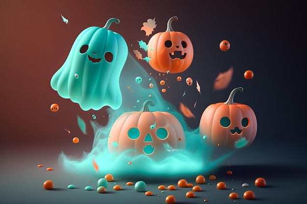 illustration de dessin animé de jolis fantômes de citrouilles d'Halloween avec un joli visage concept d'Halloween