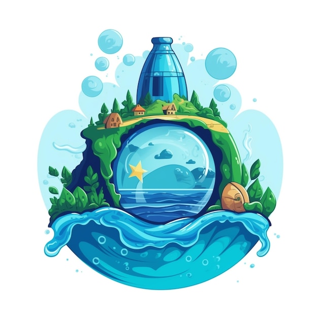 Photo illustration de dessin animé de la journée mondiale de l'eau sauvez l'eau et le concept d'écologie