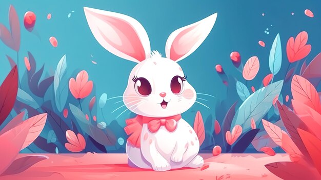 Illustration avec dessin animé lapin de Pâques générative ai