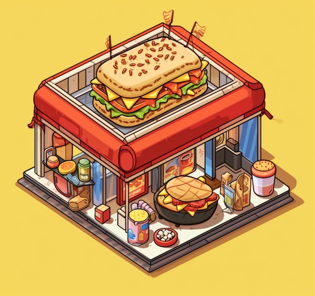 une illustration de dessin animé d'un magasin de hamburgers avec un grand sandwich sur l'IA générative supérieure