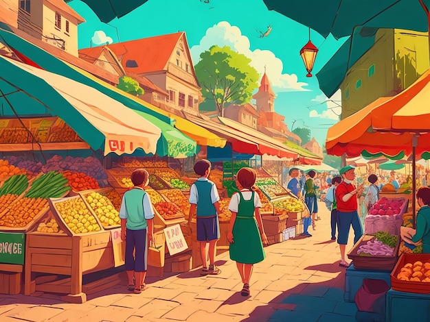 Illustration de dessin animé de marché traditionnel