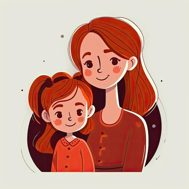 Illustration de dessin animé mère et fille AI générative