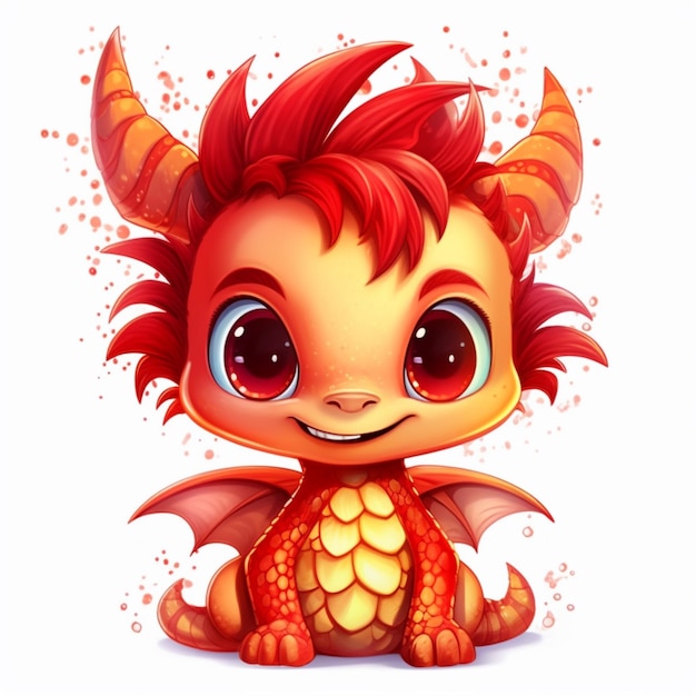 Illustration de dessin animé d'un mignon petit dragon avec de grands yeux