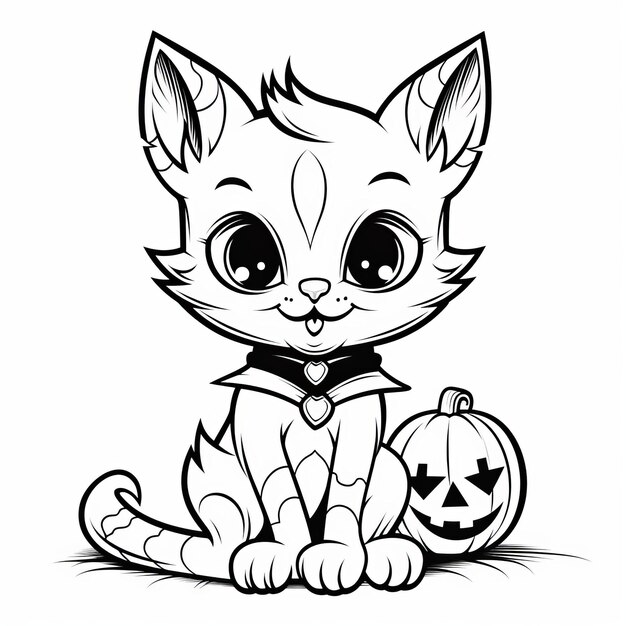 Photo illustration de dessin animé noir et blanc du personnage animal chat mignon pour livre de coloriage