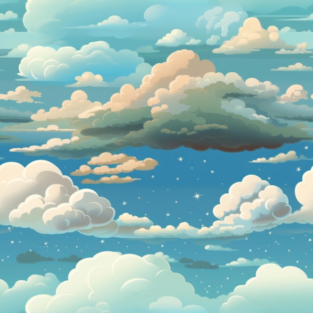 une illustration de dessin animé de nuages et d'étoiles dans le ciel