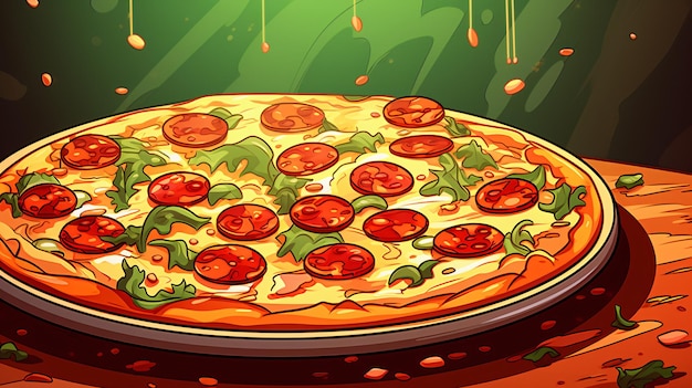 Photo une illustration de dessin animé d'une pizza