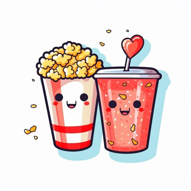 Photo une illustration de dessin animé de pop-corn et une tasse de pop-corn.