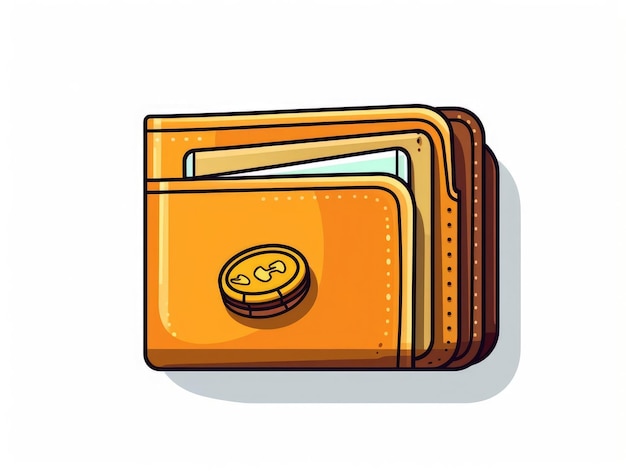 Photo illustration de dessin animé d'un portefeuille en cuir brun avec de l'argent et une pièce