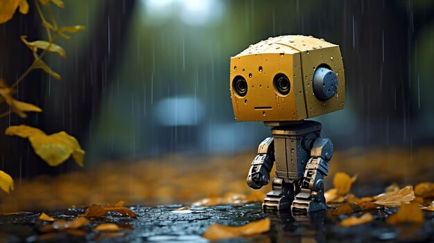 illustration de dessin animé robot mignon sous la pluie