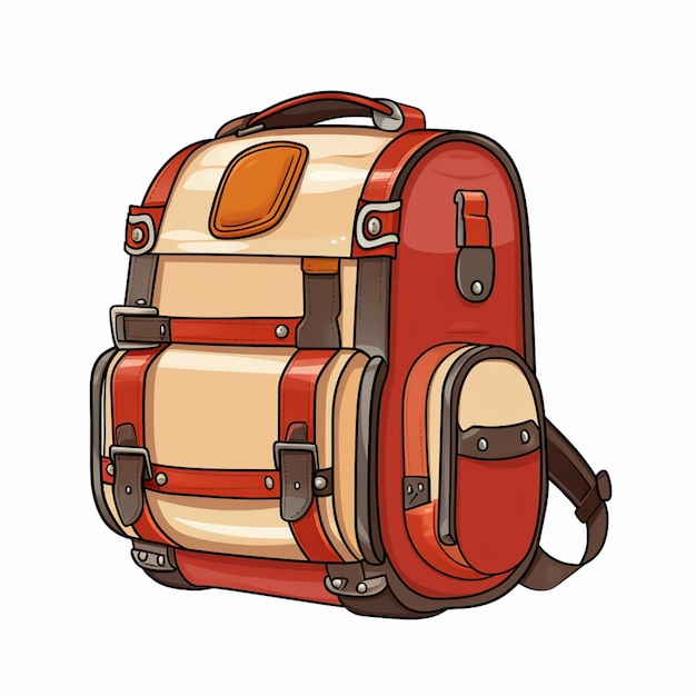 illustration de dessin animé d'un sac à dos rouge et brun avec des sangles générative ai