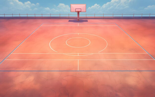 Photo une illustration de dessin animé d'un terrain de basket-ball avec un panier sur le dos