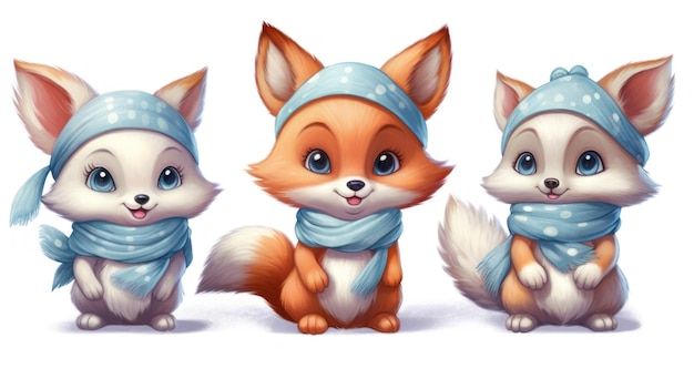 Une illustration de dessin animé de trois personnages de renard.