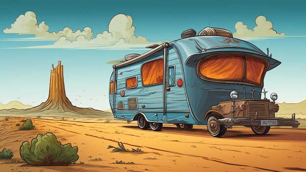 Photo une illustration de dessin animé d'une voiture tirant une caravane