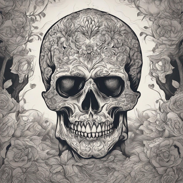 Illustration de dessin de crâne effrayant pour le fond d'écran de célébration du Jour des morts 4k