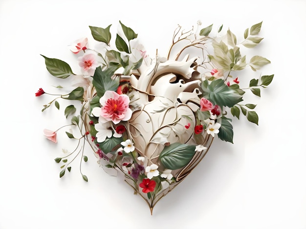 Photo illustration dessinée du cœur humain et des fleurs