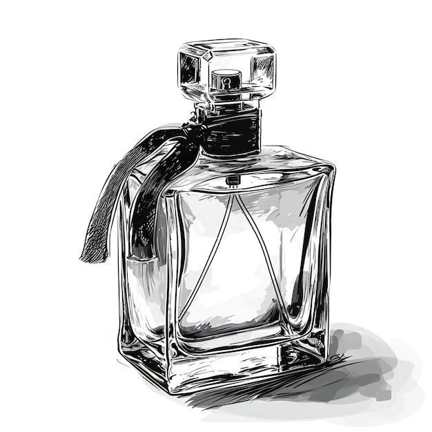 Illustration dessinée à la main d'une bouteille de parfum isolée sur fond blanc