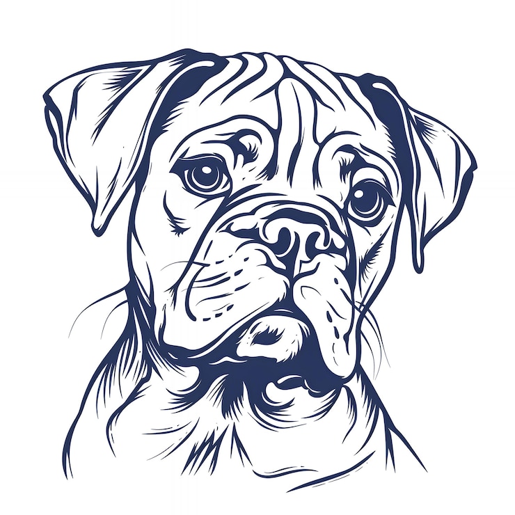 Photo une illustration dessinée à la main d'un bulldog à contour bleu sur un fond blanc