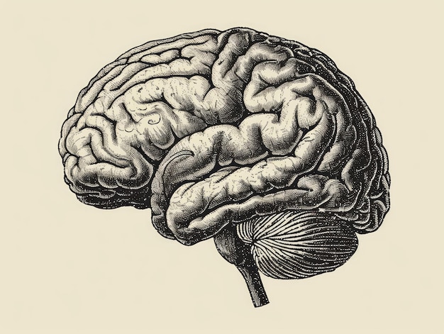 Illustration dessinée à la main du cerveau humain Style de gravure IA générative