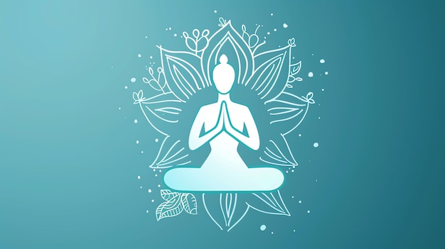 Une illustration dessinée à la main d'une femme méditant dans la pose du lotus entourée de pétales de fleurs