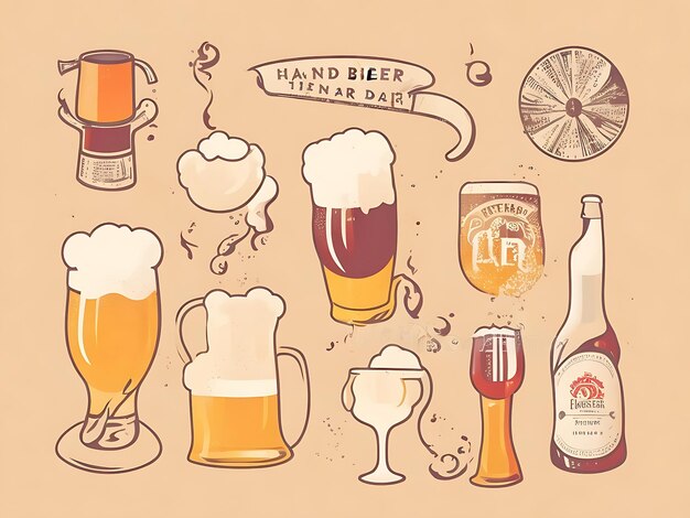 Illustration dessinée à la main de la Journée internationale de la bière générée par l'IA