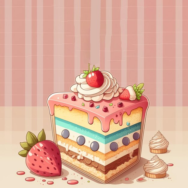 Illustration dessinée à la main mignonne de fond de dessert de gâteau