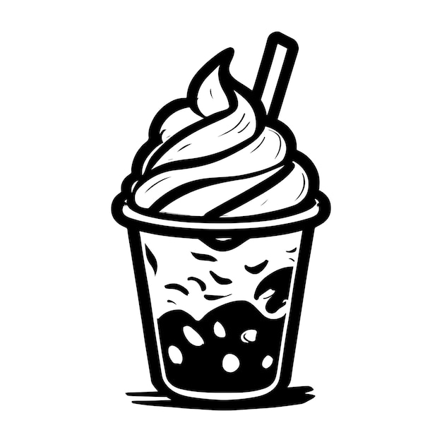 illustration dessinée à la main d'un milk-shake crémeux servi sur le verre avec de la crème glacée