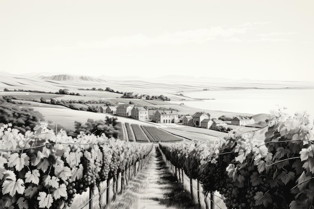 Photo une illustration dessinée à la main d’un paysage viticole