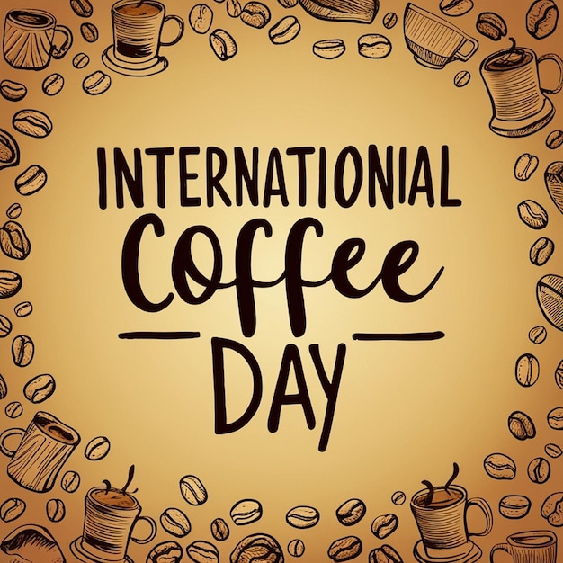Illustration dessinée à la main pour la journée internationale du café et le mot "journée internationale du café"