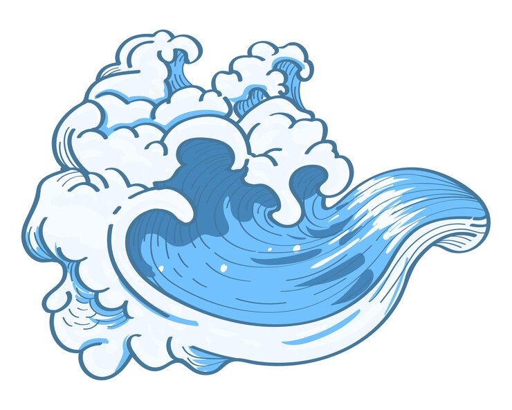 Photo illustration dessinée à la main d'une vague bleue png fond transparent