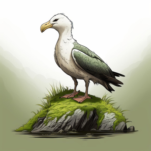 Illustration détaillée d'un albatros debout sur de la mousse