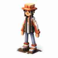 Photo illustration détaillée du personnage de minecraft en 3d avec chapeau