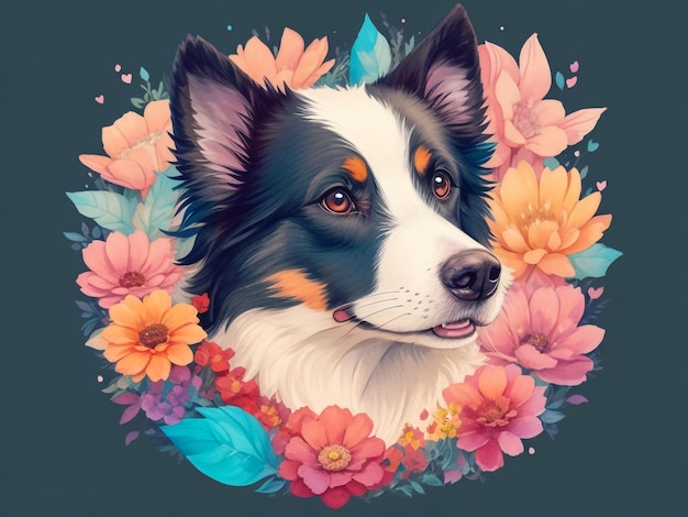 Une illustration détaillée du visage d'un chien border collie