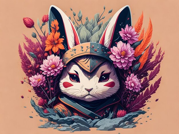Une illustration détaillée du visage du lapin ninja généré par Ai