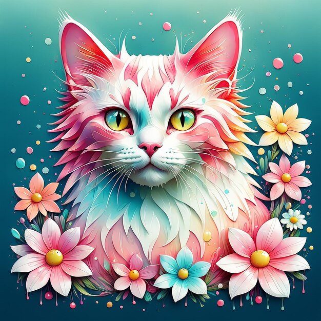 Une illustration détaillée d'une gravure d'un chat coloré créée par Ai