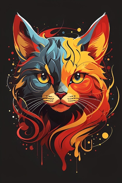 Une illustration détaillée d'une impression d'un chat coloré