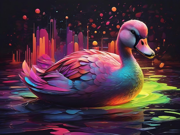 Une illustration détaillée d'une impression d'un cygne mignon coloré effacera le ciel enneigé