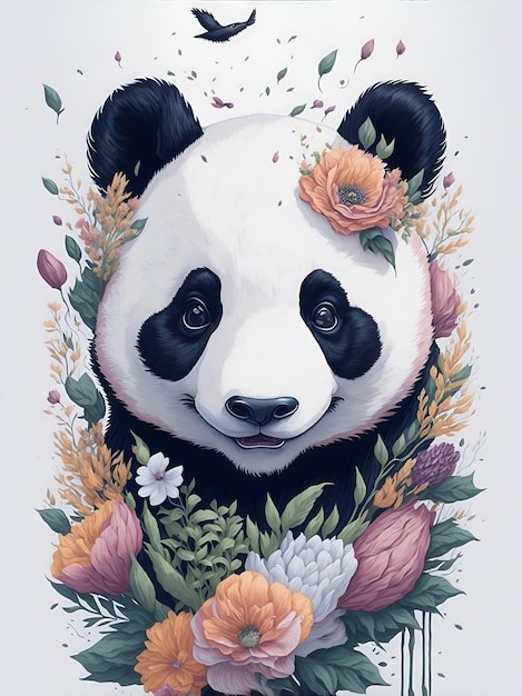 Photo une illustration détaillée une impression de tête de panda vintage