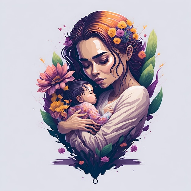 Illustration détaillée de la mère tenant bébé Générer Ai