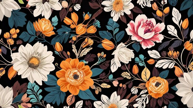 Une illustration détaillée de motifs sans couture Boho fleurs d'été Arrière-plan blanc