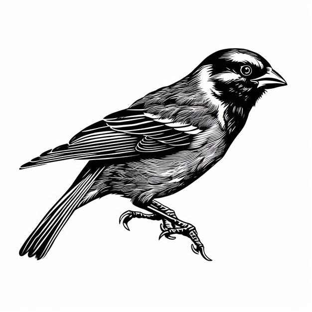 Illustration détaillée d'un oiseau en noir et blanc