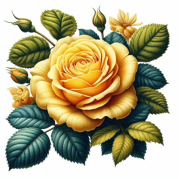 Photo illustration détaillée d'une rose jaune sur fond blanc 3