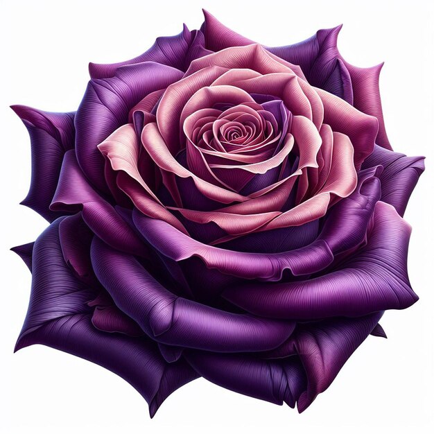 Photo illustration détaillée d'une rose pourpre sur un fond blanc 3