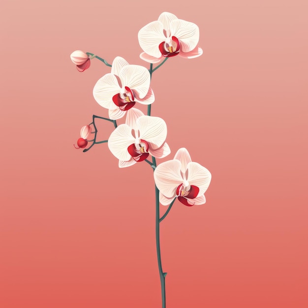 Illustration détaillée de la tige d'orchidée sur fond rose