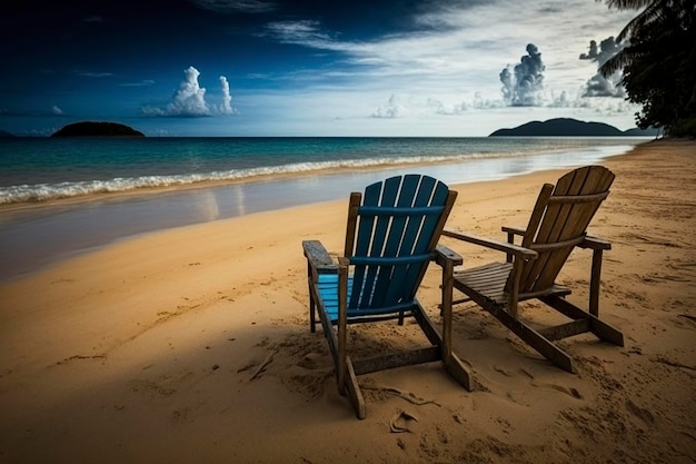 illustration deux chaises de plage sur le sable ai générative