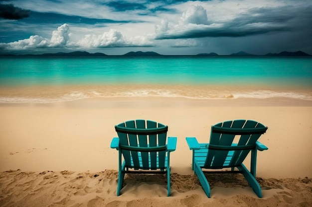 illustration deux chaises de plage sur le sable ai générative