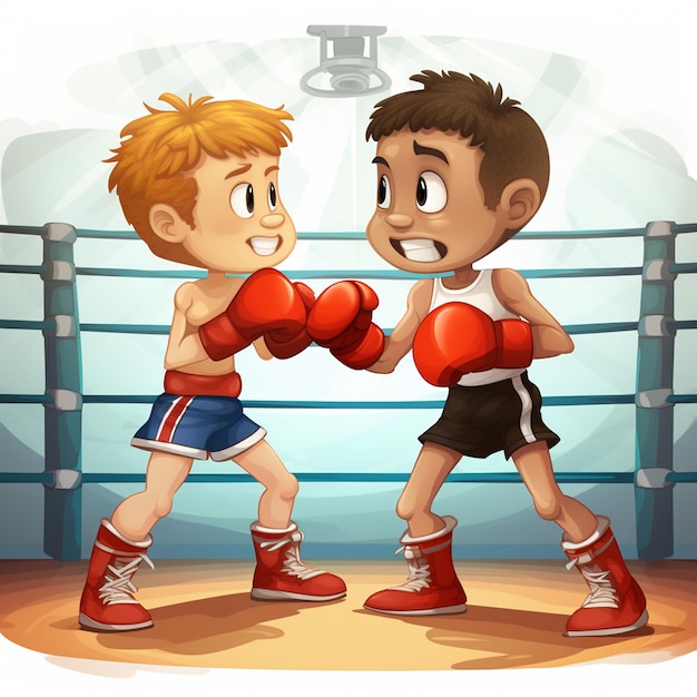 illustration de deux garçons jouant à la boxe dans un ring de boxe isolé sur un fond blanc